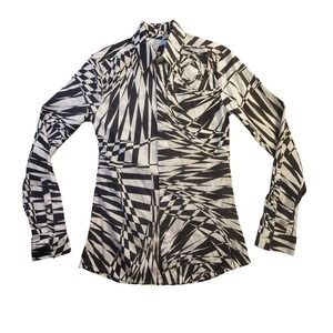 Versace x H&M Women Geometric Abstract Optical Print Button up Shirt Black White